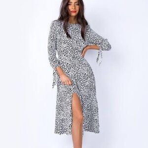 Princess Polly White Leopard Animal Print Midi A-Line Dress Women’s Size 4 EUC